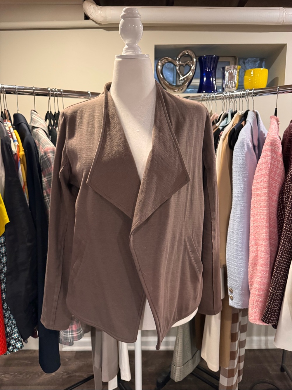 Women's Taupe Open Front Draped Cardigan Sweater